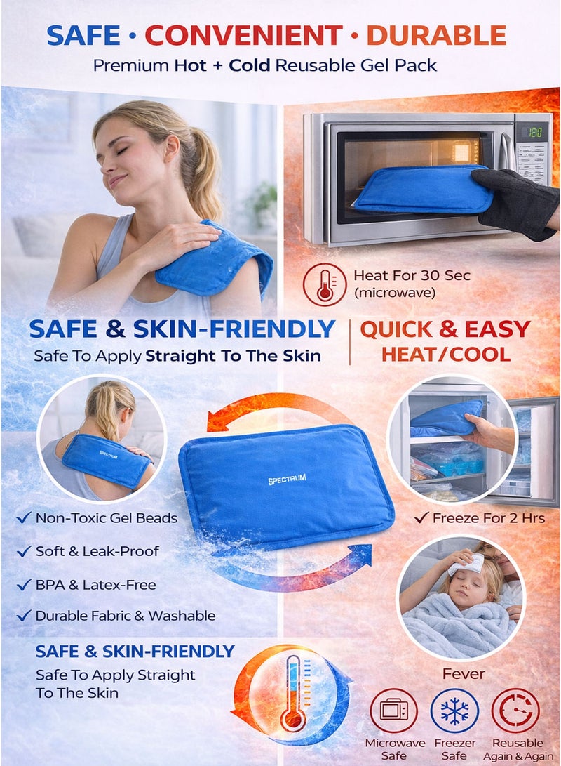 Spectrum Hot & Cold Pack Multi Purpose Large Compress 8 x 12 Inches Reusable Dual Therapy Gel Pack with Ultra Flexible Gel for Pain Relief, Swelling Reduction, Bruises, Inflammation, Muscle Aches, Muscle Cramps, Muscle Tension, Sore Muscles, Sore & Stiff Joints, Arthritis, Sprain & Strain, Sports Injury, Physiotherapy, Post-Workout Recovery, Pre/Post Workout Use, Post Surgery, Back, Neck, Shoulder, Knee, Hip, Thigh, Arm, Headache, Toothache Relief, Migraine, Sinus Discomfort, Fever Cooling Compress, Ice Pack & Heat Pack, Flexible Body Contouring Pad for Men Women Adults Kids - Image 5
